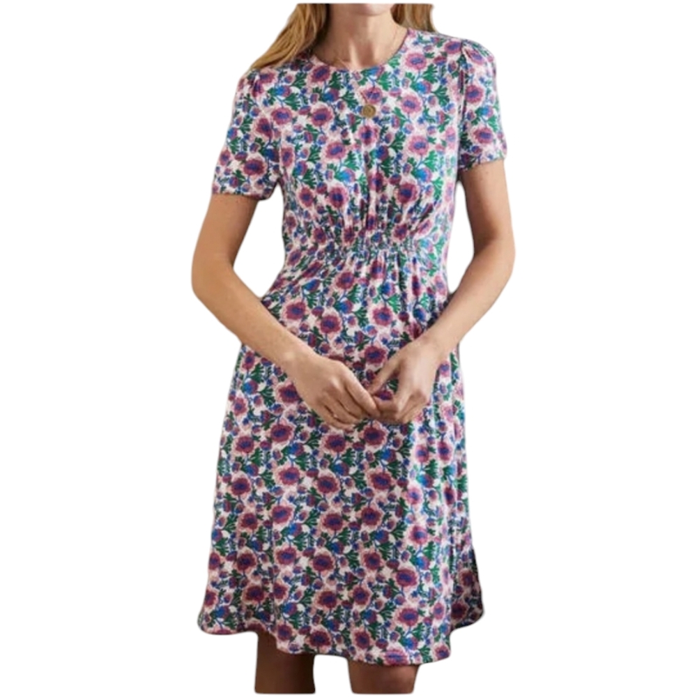 Boden Crew Neck Jersey Dress in Multicolor Terrace Bud Size 6 Short Sleeve